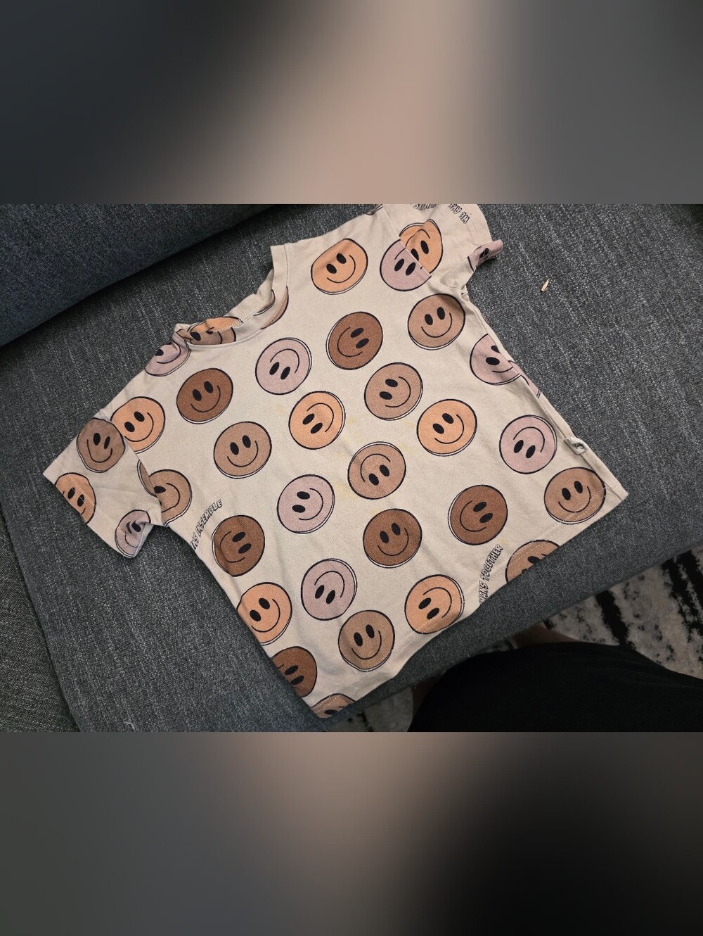 Kids Beige Smiley Face Tank Top - Playful Neutral Print 1-3ans